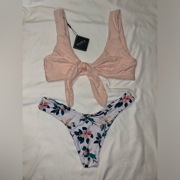 NWT ZAFUL Women's Floral Pink Tie Knot Front Bikini Set Large Swimsuit Two Piece - Picture 2 of 6